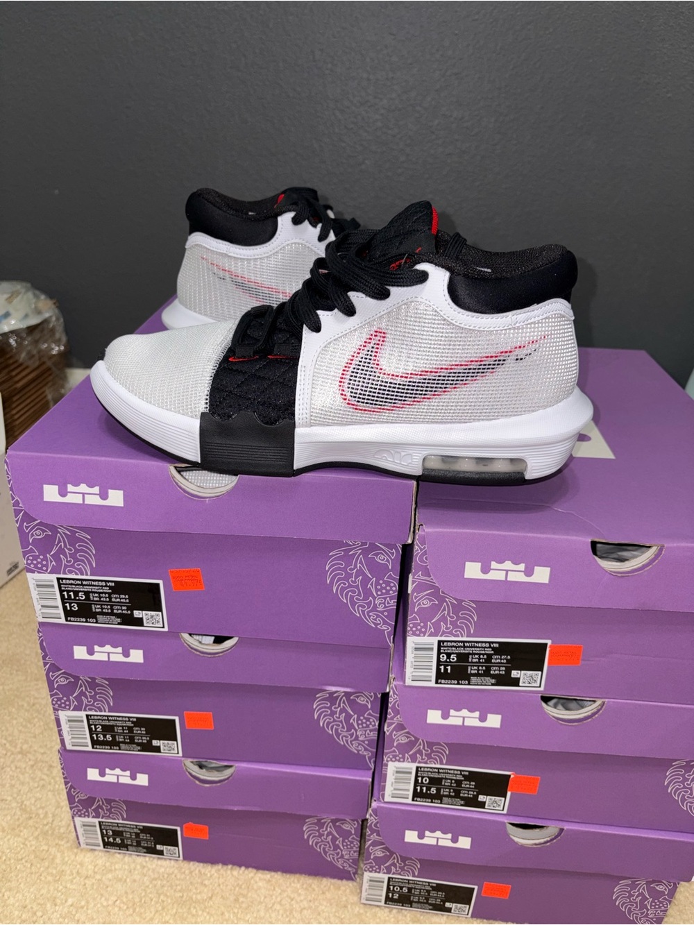 Size 12 - Nike Lebron Witness 8 White University Red Black Basketball Shoes